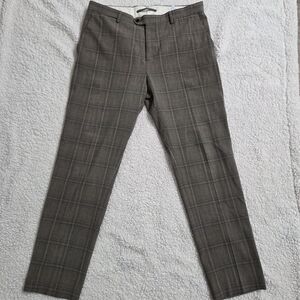 Zara‎ Women's Brown Checkered Straight Leg Pants 32 Business Office Plaid